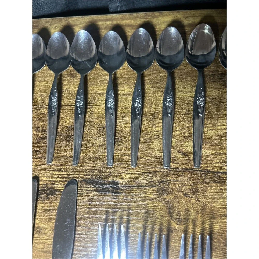 Nasco Flatware Stainless Chintz Rose Design 29 Pieces W/ Roses Vtg Korea Replace